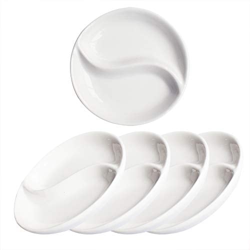 Pirhosigma Lot de 4 coupelles en porcelaine blanche en forme de huit compartiments pour sauce soja