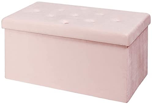 BRIAN & DANY Ottoman Storage Box Velvet Foldable Storage Ottoman Bench with Lid for Living Room, 80 x 40 x 40 cm, Pink