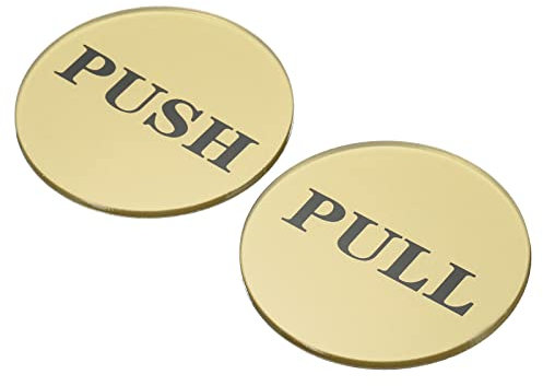 PATIKIL Push Pull Door Sign, 2 Pack Self-Adhesive Round Acrylic Gate Sticker Wall Marker for Office Store Shop, Golden
