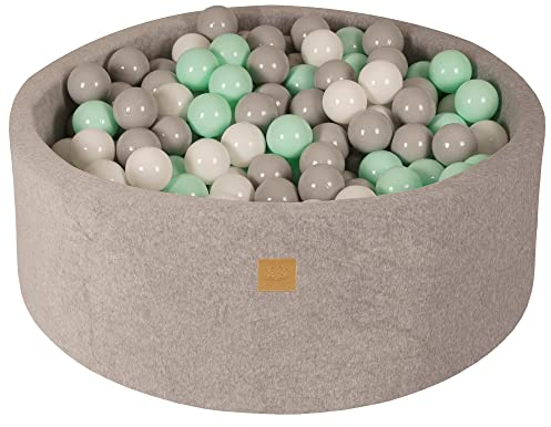 MEOWBABY Bällebad 90x30cm Samt - Bällebad Baby ab 1 Jahr - Bällebad Kinder Weichschaum Ballgruben mit 200 Bälle, Hellgrau