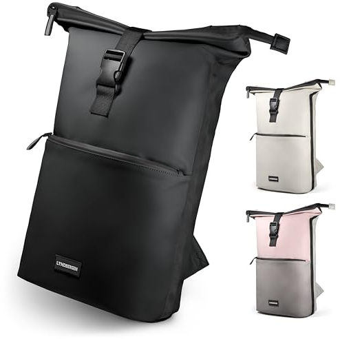 LYNDBERGEN Rolltop Rucksack Herren - Ely - Medium I Rolltop Rucksack Damen wasserdicht 16L - 21L I Laptop Rucksack mit 17 Zoll Laptopfach I Fahrradrucksack reflektierend - Diebstahlsicher