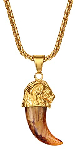 OIDEA Collar León de Acero Inoxidable Oro : Colgante para Hombre y Mujer Corona León Doble Espada Medallón Escudo Redondo Amuleto - para Ocio Negocios Regalo