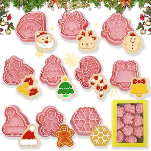 Moldes Galletas Navidad, 3D Cortador para Galletas Plástico, Moldes para Galletas, Molde Galletas de Arbol de Navidad, Juego de Cortadores de Galletas