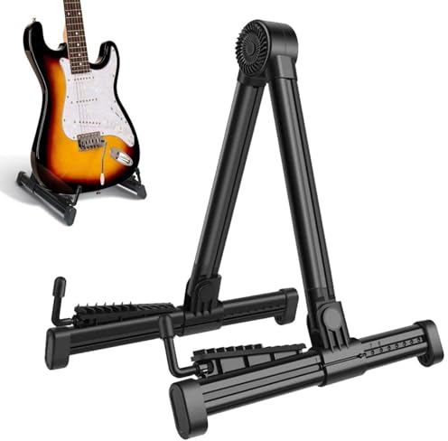 Gitarrenständer, Faltbarer Guitar Stand Tragbarer A-Rahmen Einstellbar Gitarren-Bodenständer Universal A Form Ständer Schwarz Gitarrenständer Gitarrenzubehör für Akustikgitarre Elektrische
