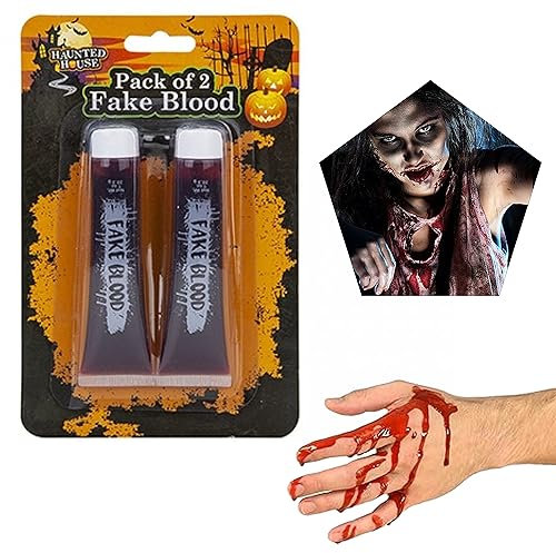 Lot de 2 faux tubes de sang pour Halloween, vampire et zombie pour modélisation théâtrale de cicatrices pour le visage et le corps, ces faux tubes de sang sont spécialement formulés pour être sans