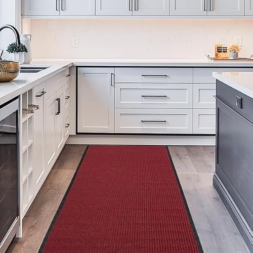 Nisorpa Teppichläufer, 90 x 500 cm, rote Läufer, Teppiche für Flur, strapazierfähig, Eingangsmatte, rutschfest, extra lang, PVC-Rückseite, waschbar, Teppich-Fußmatte für Küche, Zuhause, Büro