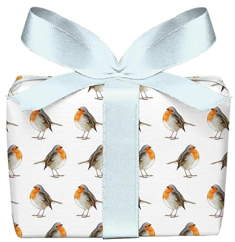 5er Set 5 Bögen Geschenkpapier Ostern Weihnachten Geburt ROTKEHLCHEN WEIß Vogel heimische Vögel zu Taufe Hochzeit Geburtstag gedruckt auf PEFC zertifiziertem Papier, 50 x 70 cm