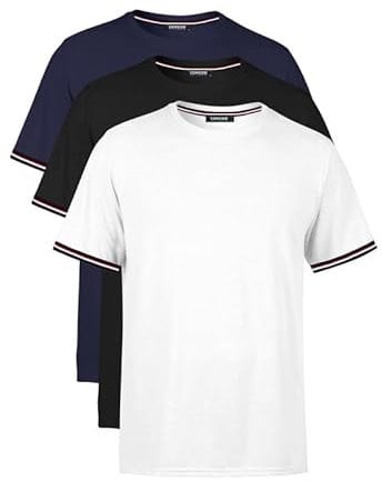 COMEOR T Shirt Herren Kurzarm Elegant Baumwolle Sport Männer Rundhals 2-3-4 Pack, Stylischer Streifen am Ärmel, Schwarz/Weiß/Navy