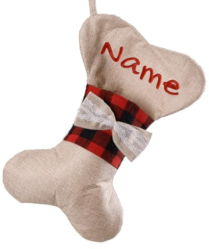 witfox Chaussette de noël personnalisée avec nom pour Chiens - Chaussettes de Noël en Chanvre Bone Design, Cadeaux et décorations de Noël personnalisés pour Chiens