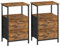 VASAGLE Nachttisch 2er Set, Beistelltisch mit 2 Stoffschubladen, Couchtisch mit Ablagen, 61 cm hoch, für Wohnzimmer, Schlafzimmer, vintagebraun-tintenschwarz-Mattschwarz LGS225K01