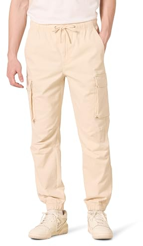 Amazon Essentials Herren Cargo-Jogginghose mit normaler Passform und Kordelzug an der Taille, Hellbeige, S