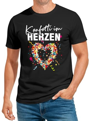 MoonWorks® Herren T-Shirt Fasching Karneval Konfetti im Herzen Kostüm-Ersatz Verkleidung Faschingskostüme Männer Funshirt