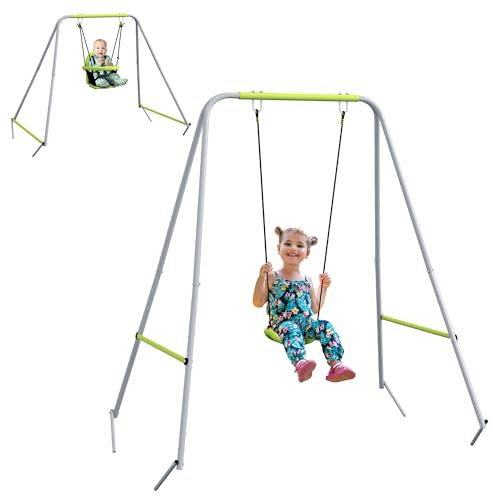 Outsunny Balançoire portique pour Enfant 2 en 1, Ceinture de sécurité à 5 Points, balançoire pour Enfant intérieure/extérieure, Facile à Assembler et à Ranger, Vert