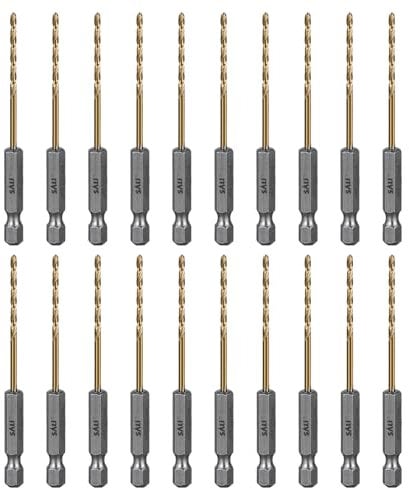 SALI 20 teiliges HSS Bohrerset Sechskantschaft Schnellbohrkronen Ø 2,5 mm Titan-beschichteter Bohrersatz Schnellwechsel 1/4-Sechskantaufnahme Spiralbohrer Metallbohrer für Holz Kunststoff Aluminium