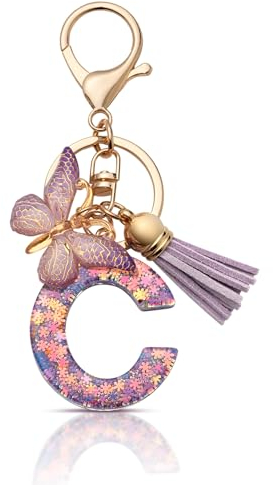 CHUQING Porte-clés pour fille - Pendentif en forme de papillon - Avec initiales - Cadeau pour femme, Violet C., S