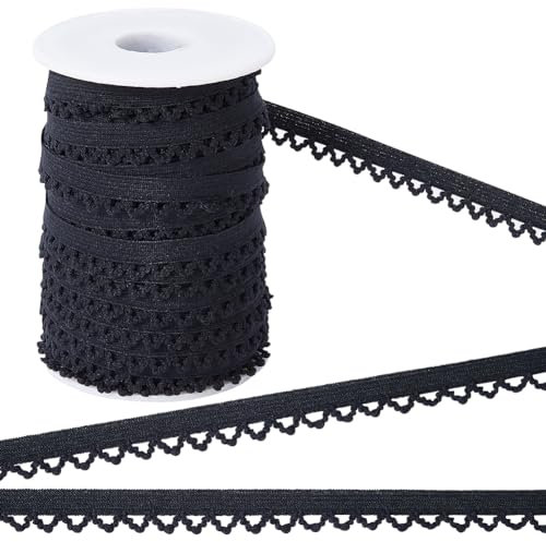 GORGECRAFT 30 Yards 11mm Breite Picot-Schlaufe Elastische Dessous-Spitzenborte Rüschen-Spandex-Band Stretchband Gurtband Dekorative Randbesätze Für Unterwäsche Kleider Stirnbänder Nähen Schwarz