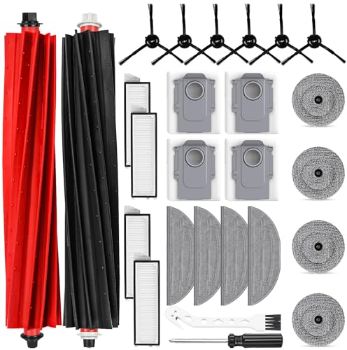 Lot de 26 accessoires pour robot aspirateur Roborock S8 MaxV Ultra, 2 brosses principales, 4 sacs à poussière, 4 chiffons de nettoyage, 4 essuie-glaces, 4 filtres, 6 brosses latérales, 1 brosse de