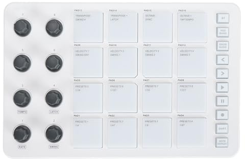 MIDI-Controller, USB-Bluetooth-Beat-Maker-Maschine mit 16 RGB-hintergrundbeleuchteten Drum-Pads und 8 Zuweisbaren Knöpfen, Tragbarer MIDI-Drum-Pad-Controller für Musikproduktion