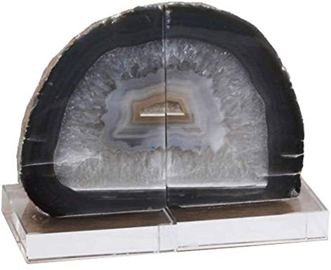 Dekorative Buchstützen, Buchstütze aus natürlichem Achat, schwere Buchstützen aus Stein, 1 Paar, schneidender, polierter Buchstützenhalter mit Kristallsockel, 1,53 kg/3,37 lb