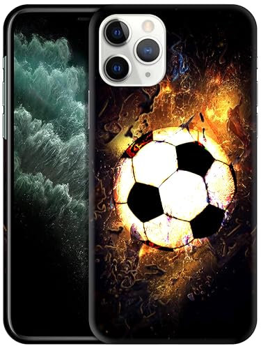 GlamCase for iPhone 11 Pro Max, iPhone 11 Pro Max Case - Soccer On Fire Design Printed Slim & Sleek Cute Plastic Hard Snap on Protective Designer Back Phone Case/Cover for iPhone 11 Pro Max White
