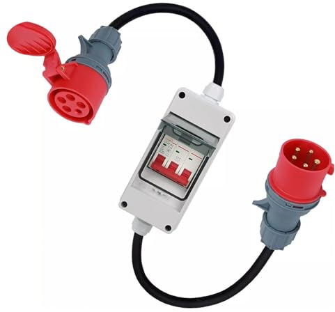 CEE Adapter 32A auf 16A,5-Poliger Starkstrom Adapter 32A CEE Stecker auf 16A Kupplung - 5x2.5mm Gummi Starkstromkabel Verlängerungskabel 0.5M+0.5M