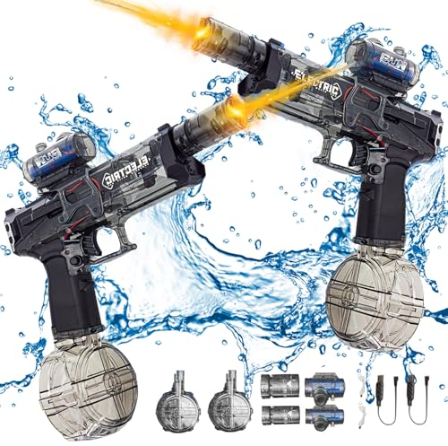 Elektrische Wasserpistole, 2024 Neu Ultimate Battle Blaster, Automatische Wasserpistole mit Interaktiver Beleuchtung, Große Reichweite, Burst Wasserspritzpistolen Erwachsene Kinder (2PCS Schwarz)