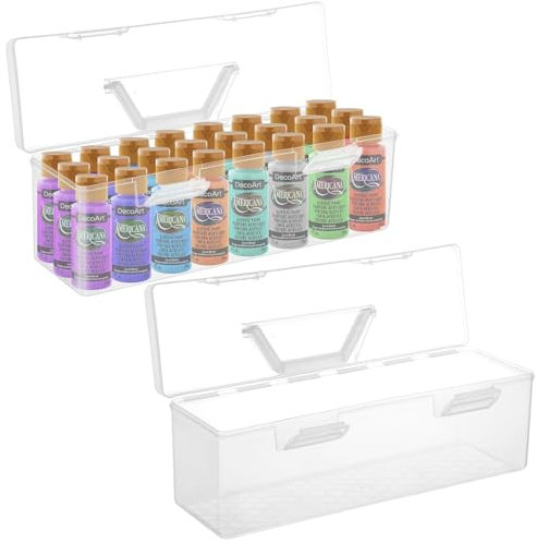 AIHSUMC 2 cajas de almacenamiento de pintura para pintura acrílica de barril de manzana, caja de suministros de arte de plástico, organizador portátil de manualidades con asa, capacidad de 30