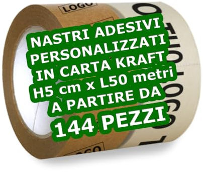 Circuito AUT AUT 144 Pezzi Nastro Adesivo Personalizzato H 5 cm x L 50 metri in Carta Kraft con Logo e Nome Personalizzabile - Nastri Adesivi in carta bianco o avana