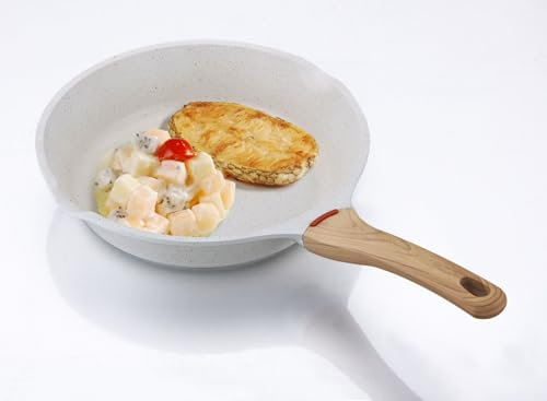 Nonstick Frying Pan Skillet,White Granite Non Stick Pans,Omelette Pan with Heat-Resistant Handle,Compatible with All Stovetops,PFOA Free White, 30cm