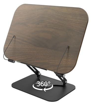 Gwezmxs Buchständer Holz mit Schwarz 360° Drehbare Basis, Buchhalter Leseständer mit Klappbar und Tragbar,Kochbuchhalter, Rotatable Book Stand, Laptop Ständer, Labletständer, Notenständer