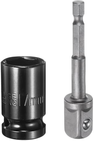 sourcing map Deep 6-Point Impact Socket 1/2 Drive 17mm Metric Socket 1.5 Length with 1/4 Hex Shank Adapter, CR-V Steel Socket Adapter Accessory Tool Set Kit for Hex Bolts Nuts