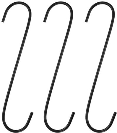 QUARKZMAN 3 ganchos en S largos de 8 pulgadas ganchos en S extralargos de metal de alta resistencia de acero al manganeso para organizar utensilios de cocina, jardín, baño, garaje o armario, negro
