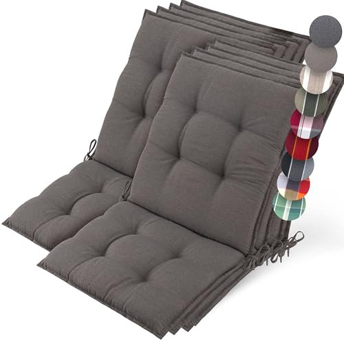 Beautissu 8er Set Premium Niedriglehner Auflage Gartenstuhl 100x50cm Sun-NL – 8cm Dick Polster Gartenstuhlauflage rutschfest Befestigungsbänder UV-Lichtechtheit 5 – Robust Stoff Taupe