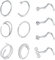 WillTen 10Pcs Nose Rings Corkscrew Nose Studs Silver, 20G Nose Rings Hoops Nose Screw Studs Stainless Steel L Shaped Nose Studs Nostril Nose Piercing Jewelry C Shape Nose Hoops for Women