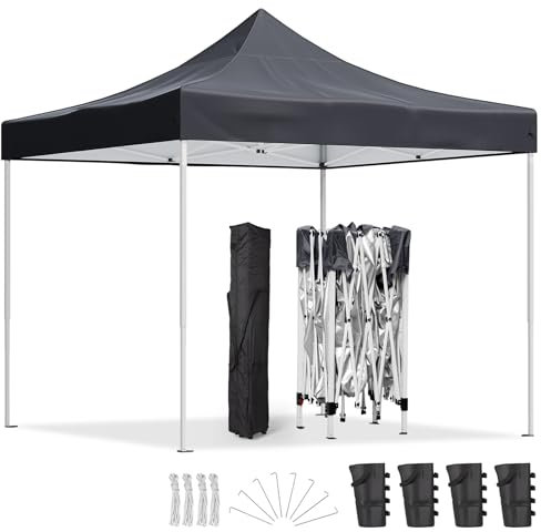 Warmiehomy 3M x 3M Pop Up Gazebo with 4 Sand Bags, Heavy Duty Metal Gazebo Waterproof, Large Garden Shelter for Camping, Party, BBQ, Black