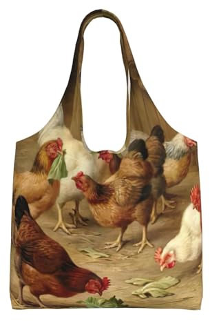 EdWal Bolsa de lona resistente con estampado de gallina asada, bolsa de tela reutilizable para compras de comestibles, bolsa de moda para uso diario, Black, Talla única