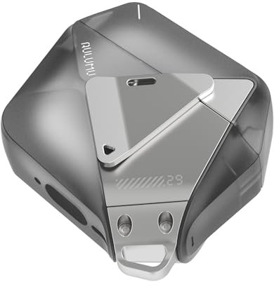 Aulumu A29 Geometric AirPods 4 Case with Lock | Protective Cover with Nylon Buckle | Alloy Armour | Compatible with Apple AirPods 4th (2024) - Translucent Grey