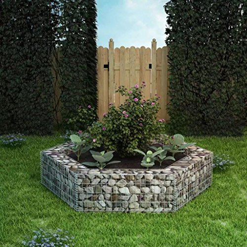 Verderoom Gabbione Letto Rialzato da Giardino Esagonale 200x173x40cm, Gabbione in Rete Metallica, Gabbioni Metallici, Gabbione per Sassi, Gabbioni da Giardino