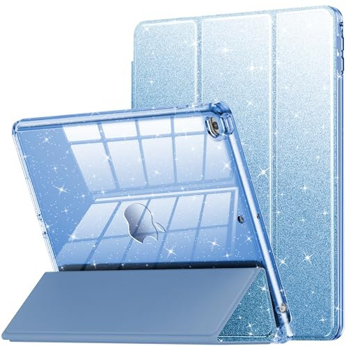 INFILAND Funda para iPad de 6ª/5ª generación de 9.7 pulgadas 2018/2017, iPad Air 2 / Air 1ª funda protectora transparente con purpurina para niños, niñas, mujeres, con soporte para lápices (azul)