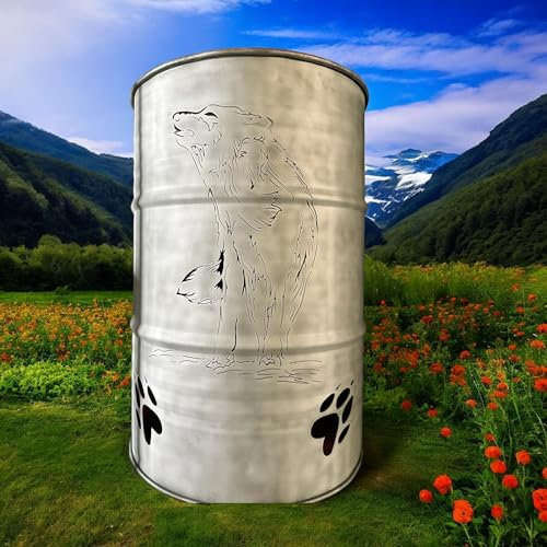 M.K.Design Feuertonne Wolf - eine sehr schöne Feuerstelle für Deinen Garten 88cm hoch und 60cm im Durchmesser 200L 18Kg mit Deckel