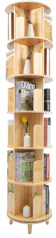 CHERIKIU Drehbares Bücherregal, 360 °Display Massivholz Standregal Holzregal Multifunktionaler Aufbewahrung Regal Bodenstehendes Bücherregale für Kinder und Erwachsene