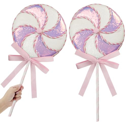 2Pcs Pink and White Candy Cane Christmas Decorations - 28x68cm Extra Large Shiny Sequin Peppermint Lollipop Ornaments for Xmas Tree New Year Holiday Candy Themed Party Home Decor