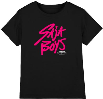Kpop Demon Hunters Unisex Kids K-pop Demon Hunters - Saja Boys Pink Logo Kids T Shirt, Black T-Shirt (Pack of 1)