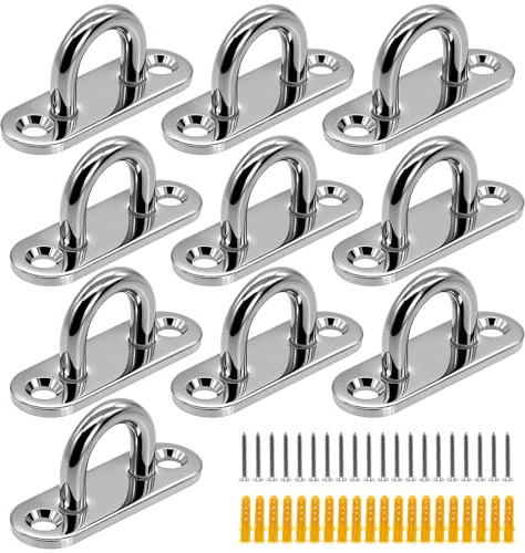 10 Stück Augplatte Edelstahl M5, 304 Edelstahl 5mm Decksplatte Augplatte | mit Schrauben und Spreizdübel Befestigungshaken Decksplatte Deckenhaken Bootszubehör für Sonnensegel