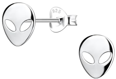 Monkimau - Alien Ohrringe, Ohrstecker, Ohrschmuck - aus 925 Sterling Silber - für Damen und Mädchen - handgefertigt, hypoallergen und kleine Geschenkidee