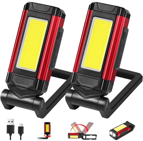 vsshe 2 Stück LED Werkstattlampe, Mechaniker Arbeitsleuchte, 2800mAh Led Taschenlampe USB Aufladbar mit Schwenkfunktion Magnet und Haken, Inspektionslampe für Autoreparaturen Werkstatt Camping