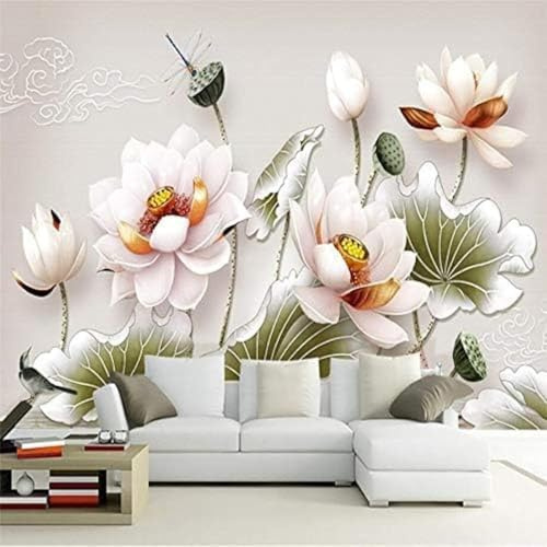 XLMING Simplicité Relief Feuille De Lotus Rose Fleur De Lotus 3D Papier Peint Luxe Décoration Manger Adulte Intérieure Salon Canapé Chambre Fond TV Mur-200cm×140cm