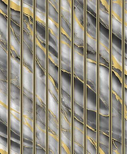 WPE® Heavyweight Fluted Marble Effect Metallic Vinyl Wallpaper 3D Wall Panel Design Charcoal Black Grey with Gold Veins, Textured Washable Wallcovering for Living Room, Bedroom, Feature Walls SL1156