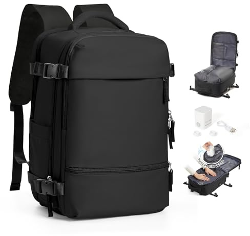 SEAFEW Zaino Ryanair 40x30x20 Sottovuoto con Pompa Zaino da Viaggio | Borsa da Cabina per Ryanair 40x30x20 Zaino da Viaggio con sottovuoto Lavoro e Scuola Trekking Casual per laptop 14,B01-Nero