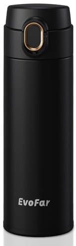 EvoFar 500ml Thermal Flask for hot and Cold Drinks, One-Touch, Leak-Proof | Insulated Water Bottle, Stainless Steel, Double-Walled, BPA-Free, for Travel, Sports & Daily Use (Black)